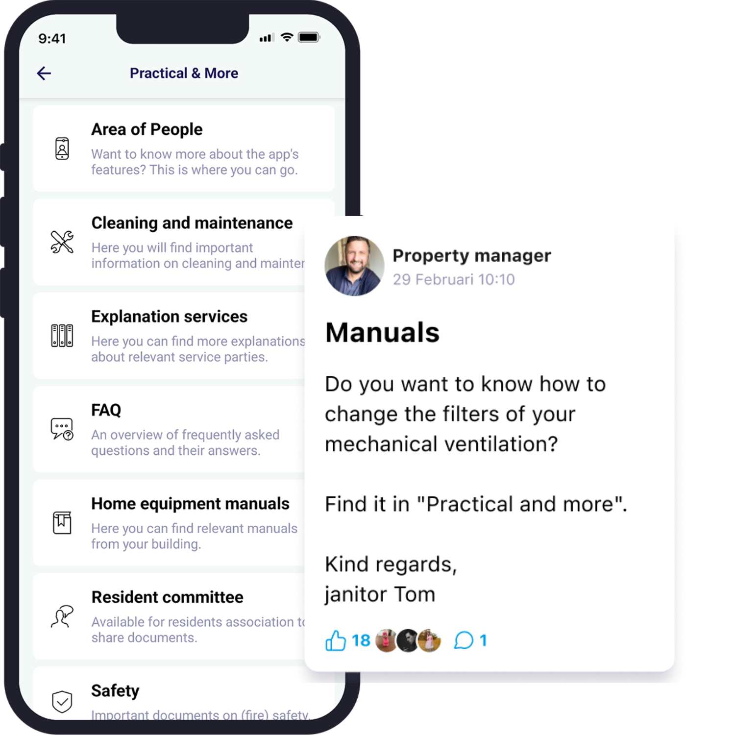 Find all practical information in the Area of People resident app